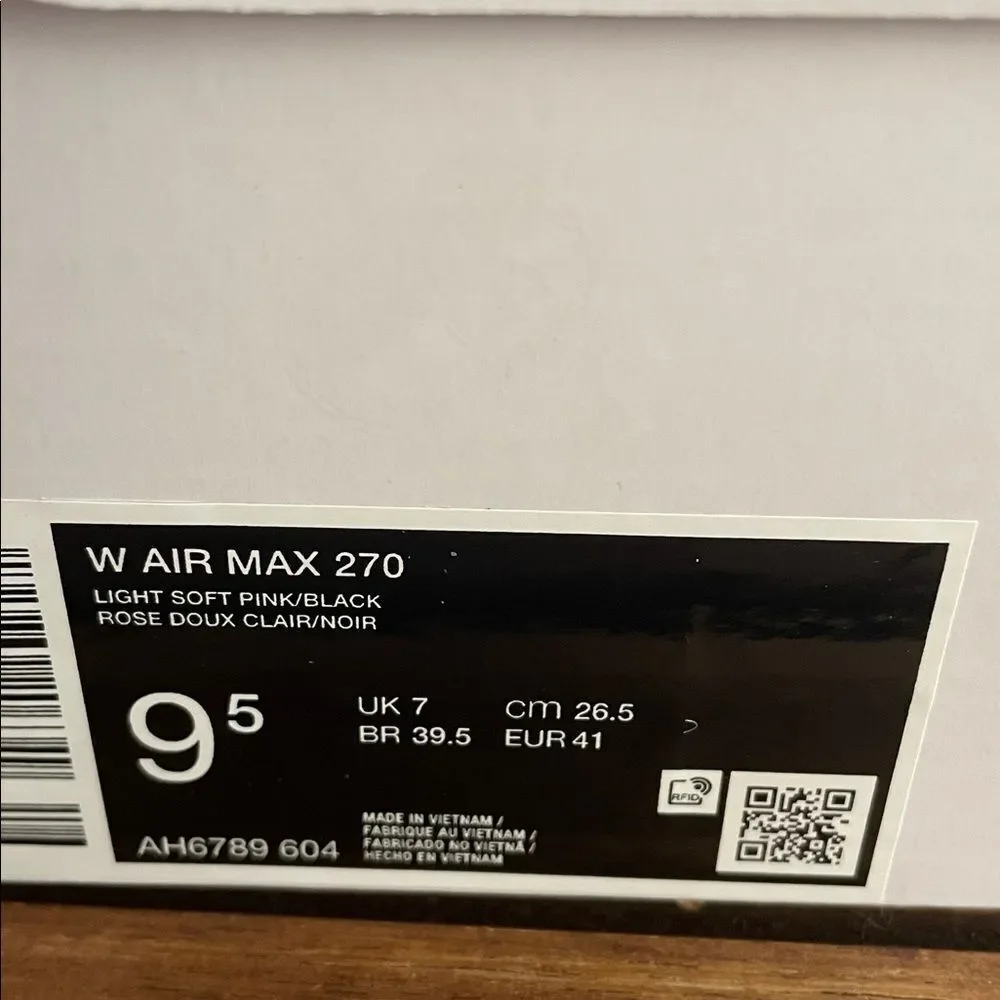 Nike Air Max 270 Light Soft Pink USA Women Size 9.5/UK 7/EU 41(AH6789-604)